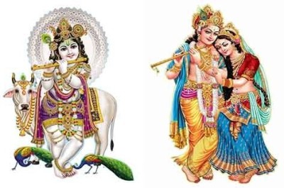 EJAart 70 cm Combo Set of 2 Wall Stickers Nandlal with Cow | Classic Radha Krishna Self Adhesive Sticker(Pack of 2)