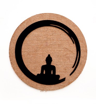 Chalk My Theme 3D Round Buddha Wall Art With Jute Background(0.5 inch X 14 inch, Multicolor)