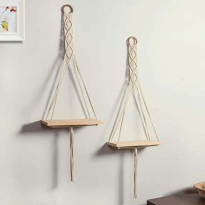 ROXYIMPERIAL Macrame Hanging Shelf Pack of 2(White)