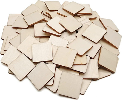 Ashani Creations Unfinished Wood Pieces, 3mm Thickness, Blank Squares Round Corner for Painting Pack of 100(Beige)
