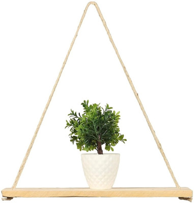 Nakshudra Macrame Wall Hanging Wooden Shelf Floating Room Wall Shelf (Shelves-1,White)(White)