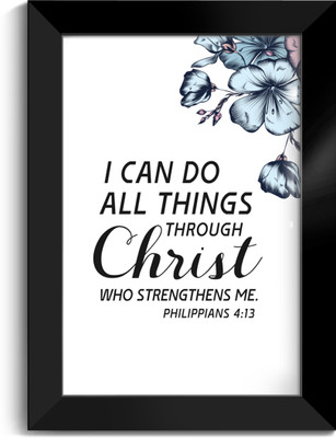 ELBEN CREATIVES I can do all things through Christ - Philippians 4:13 /Bible Verse Frame(42 cm X 30 cm, Blue Floral (Medium))