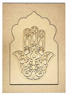 ADIKALA Jharokha With Hamsa Hand MDF Engraved Design with Base DIY Craft(Brown)