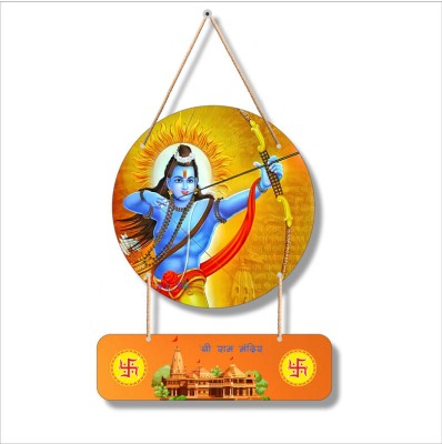 saf Shree Ram Mandir Round Shape Decorative Wall Hanging Wooden Art for Home WH-203 Digital Reprint 18 inch x 11 inch Painting(Without Frame)