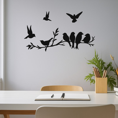 Craftlane Birds on Branch MDF Wall Art – Nature-Inspired Decorative Wall Sticker(12 inch X 15 inch, Black)