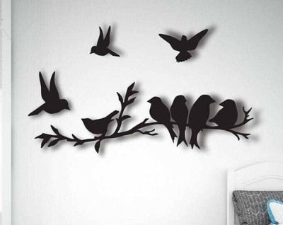 CW Crafts World BIRD MDF Plaque Cutout Ready to Hang Home(Black)