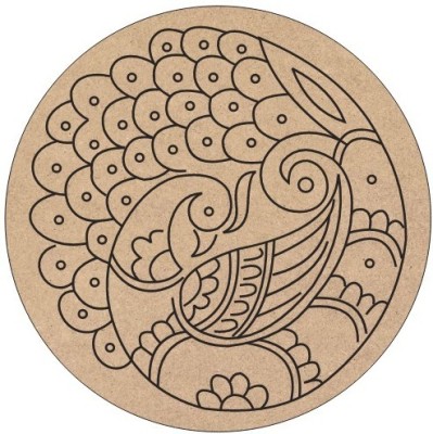 G G Decor Peacock Pre-Marked MDF Wooden Rangoli Round Shapes Cutout for Crafts Work Home(5 inch X 5 inch, Brown Peacock)