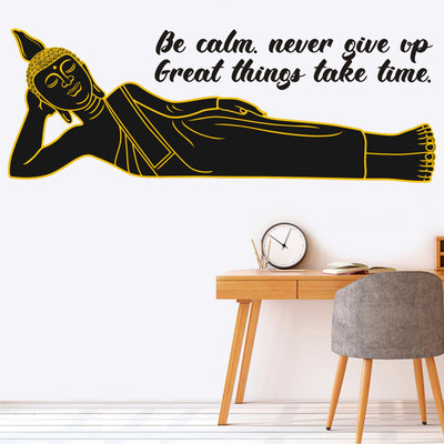 WALMORA 140 cm Buddha - Peace - Never Give Up - Inspiration - Quote - Wall Sticker - WM 024 Self Adhesive Sticker(Pack of 1)