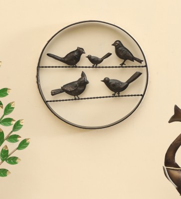 Vedas Family Bird Wall Hanging Decor with Round Frame(12 inch X 12 inch, Multicolor)