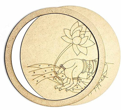 Craft Shop MDF Lotus and Hand Design Engraved Wall Plate with Frame Set DIY Craft(brown 10)