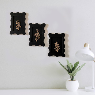 VAH 3 Set Black Hanging Wall Art With Beautifull Wooden Flower For Home Decoration Pack of 3(45 cm X 45 cm, Black)