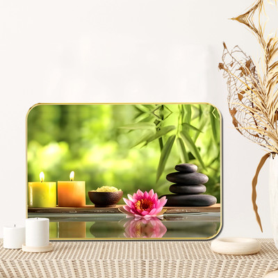 Aartify Zen Spa Wall Decor | Relaxing Candle, Stones & Lotus MDF Art Digital Reprint 19.5 inch x 13.5 inch Painting(With Frame)