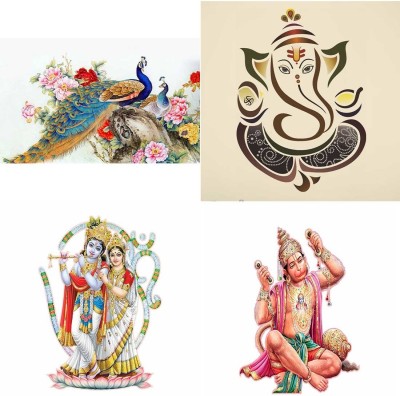 EJAart 70 cm Combo Set of 4 Wall Stickers| Royal Ganesh | Radha Krishna with Om Self Adhesive Sticker(Pack of 4)