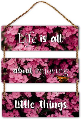 Angel Infinite Enjoy Little Things Quote Wood Wall Hang Décor for Home|Office|Wall Decoration(0.5 cm X 9 cm, Multi 3)