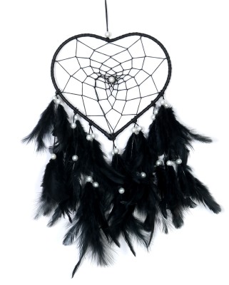 SHYAM SHAKTI black heart shaped hanging dream catcher with black feather(black feather)