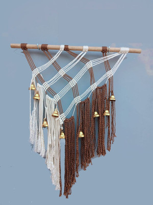 OnlineCraft Gorgeous and unique design macrame wall hanging item(brown & white)