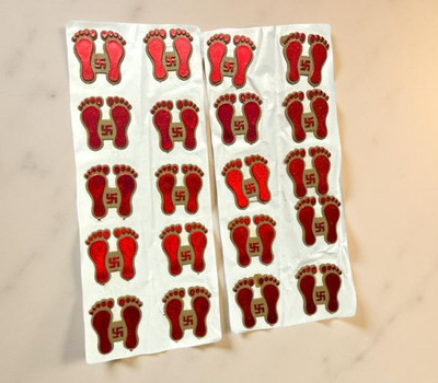 Ridhi Fashion Shiny Red Lakshmi Charan Paduka Sticker Sheet for Puja Decoration Pack of 10(10 cm X 5 cm, Red)