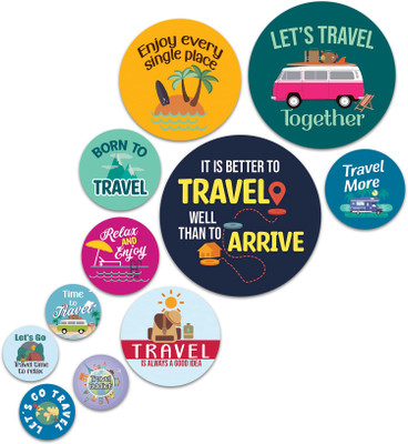 BookYourGift Travel Is Always A Good Idea Wooden Wall Plates For Home Decor/ Pack Of 11 Pack of 11(4 cm X 20 cm, Blue, Yellow, Green, Black)