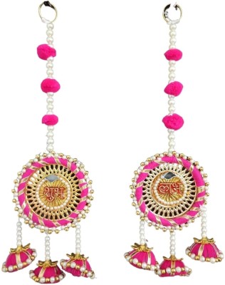 Krati Studios White-Pink Shubh Labh Hanging Pack of 2(1 inch X 3.5 inch, Pink & White)