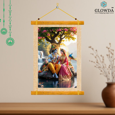 GLOWDA Radha Krishna Wall Hanging – Traditional Art Decor for Living Room & Gifts(16.5 inch X 10 inch, Radha Krishna Couple Wall Hanging)