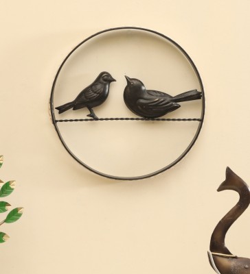 Vedas Couple Bird Wall Hanging Decor with Round Frame(12 inch X 12 inch, Multicolor)