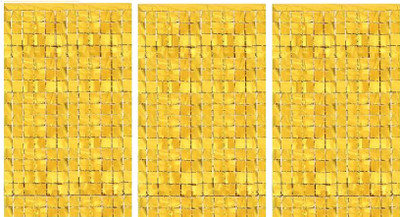 ANVRITI Three Gold Square fringe foil curtain Pack of 3(Gold)