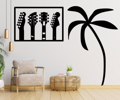 GIFTTINT 233 cm New Beautiful Palm Tree/Guitar Design Wall Stickers for Wall Decoration (Black) Self Adhesive Sticker(Pack of 1)