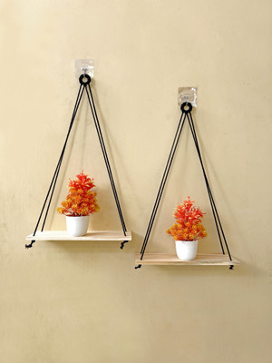 Fashionhub Macrame Wall Hanging 2 Tier Shelf Wall Decor Woven Art for Home Decoration(50 cm X 30 cm, Black)