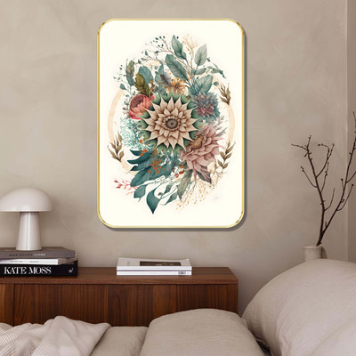 SAF PRINT Vintage Floral Bloom Wall Art | Elegant Botanical Painting in Gold Frame(19.5 inch X 13.5 inch, Yellow)