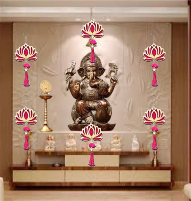 PREETENCY Pack of 6 Wall Door Hanging Lotus Latkan Toran with Resa (22.8 cm x 9.6 cm) Pack of 6(8 inch X 4 inch, P-6-RASA LOTUS)