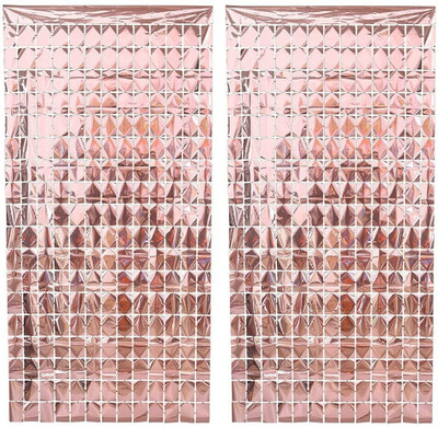 Urvi USUG_Two Rosegold Square fringe foil curtain Pack of 2(Rosegold)