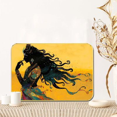 Aartify Shree Krishna Wall Decor Painting | Flute Playing with Flowing Ornament Digital Reprint 19.5 inch x 13.5 inch Painting(With Frame)