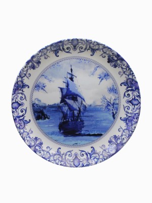 KOLOROBIA Delftware Dutch Blue Pottery Ship Wall Plate|Decorative Wall Plate -10Inch(10 inch X 10 inch, Multicolor)