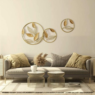 Deco Dream Metal wall arts Decor Pack of 2(16 inch X 16 inch, Gold)