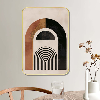 Aartify Abstract Arch Wall Decor Minimalist Geometric Print in Black & Terracotta Digital Reprint 24 inch x 18 inch Painting(With Frame)