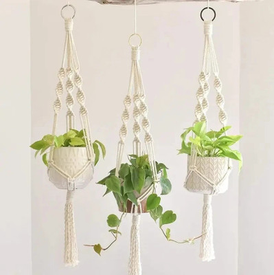 TIMJO MACRAME Home Décor/Indoor Wall Hanging/Boho Planter Hanger/Pot Holder Pack of 3(39 inch X 6 inch, OFF WHITE)