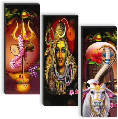 saf Set of 3 Lord Shiva UV textured self adeshive wall painting for home decoration Pack of 3(Multicolor)