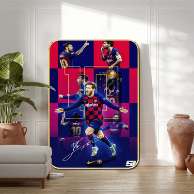 Aartify Lionel Messi Wall Art Painting – FC Barcelona Tribute Framed Print Digital Reprint 24 inch x 18 inch Painting(With Frame)