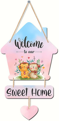 Raptech Wooden Welcome To Our Sweet Home Wall Hanging Wooden Art Decoration item(2 cm X 12 inch, Multicolor)