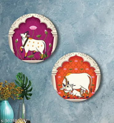 AKURATH CREATION Wood wall Hanging cow_wallHang09(Multicolor)