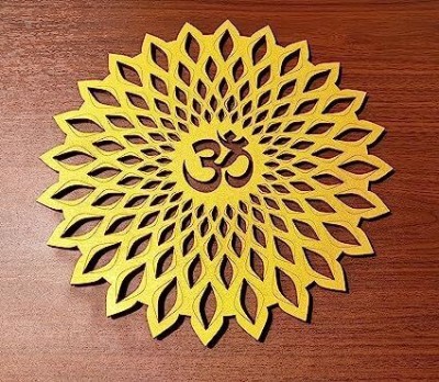 MISBH Golden Om Round Decorative Wall Art Mdf Wooden Om Chakra For Temple(Golden)