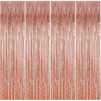 Millionminds 4 PCS RoseGold Foil Curtain for Decoration Birthday Party, Anniversary, 3X6 Feet Pack of 4(72 inch X 36 inch, Rose Gold)