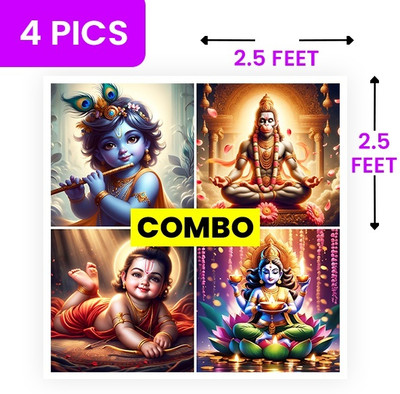 DM FASHION Shree Krishna, Maa Lakshmi, Jay Shree Ram, Shree Hanuman Pooja, Backdrop(Multicolor)