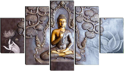 SNDArt Set Of 5 Gautam Buddha Wall Painting With Frame For Home Decoration Digital Reprint 18 inch x 30 inch Painting(Without Frame)