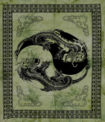 Ravaiyaa - Attitude Is Everything Printed Home Decor Tapestry(Green Dragon Yin Yang)