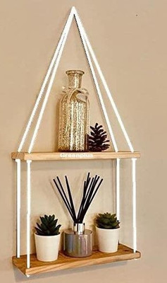 RAGHWANI Macrame Wall Hanging Shelf Wood Floating Boho Shelves with Wooden Dowel(White)