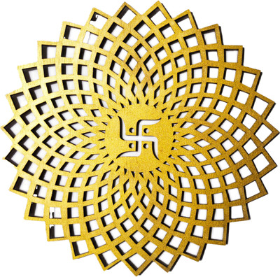 WORLD WIDE KART MDF Wooden Golden Round Swastika Wall Art For Temple, Room, Office 20X20CM(20 cm X 20 cm, Geomatric Swastik Gold)