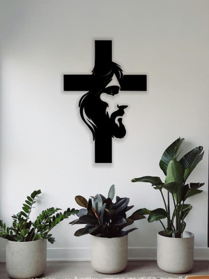 Dphoenix Jesus Face Cross Wall Decor – MDF Christian Wall Hanging(12 inch X 8 inch, Black)
