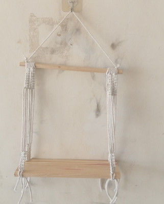 RAGHWANI Macrame Wall Hanging Shelf Wood Floating Boho Shelves with Wooden Dowel(White)