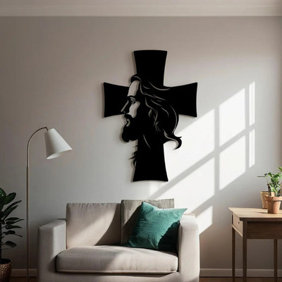 Blind Shop Jesus Wall Decor, Metal Jesus and the Cross Decor,Large Jesus Metal Wall(42 cm X 30 cm, Black)